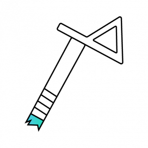 Service d'affûtage de broches à glace. Pictogramme représentant une broche à glace dont le trépan (la pointe) est à affûter.