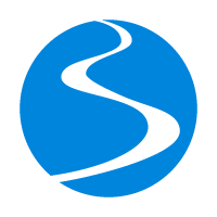 Logo de snowmap.fr. Une trace de ski qui serpente dans un cercle bleu.